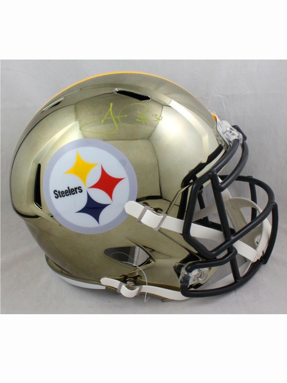 Pittsburgh Steelers Chrome Gold Replica Football Helmet James Connor signed